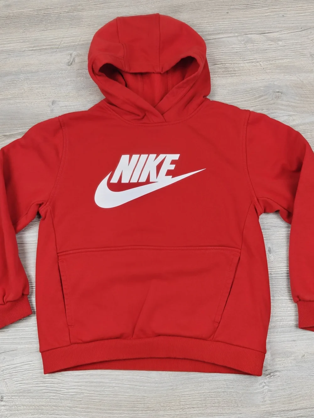 Nike Kids Club Fleece Pullover Hoodie Red White Logo Size Large Sweatshirt